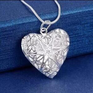 925 Silver Necklace w/ Star Heart Locket Valentine's Birthday Anniversary Gift